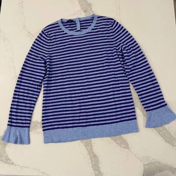 Talbots Lambswool Striped Knit Flare Arms Crewneck Sweater Women's Medium Purple - Picture 1 of 8